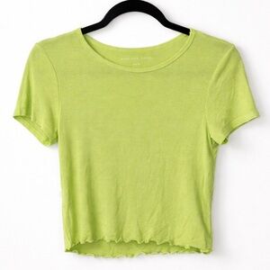 American Eagle Outfitters Lime Ribbed Lettuce-Edge Crop Top